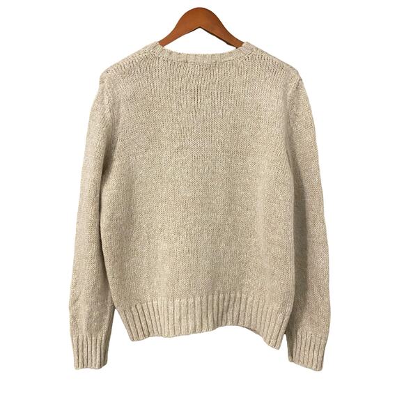 The Tiny Big Sister Crewneck Sweater S/M Cream Beige Glitter Fisherman Cottage - Picture 2 of 10